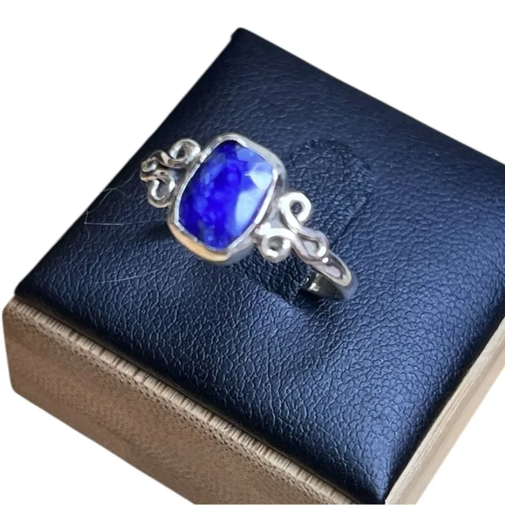 Elegant Artisan Sterling Silver Genuine Faceted Iolite Ring Size 7.5
